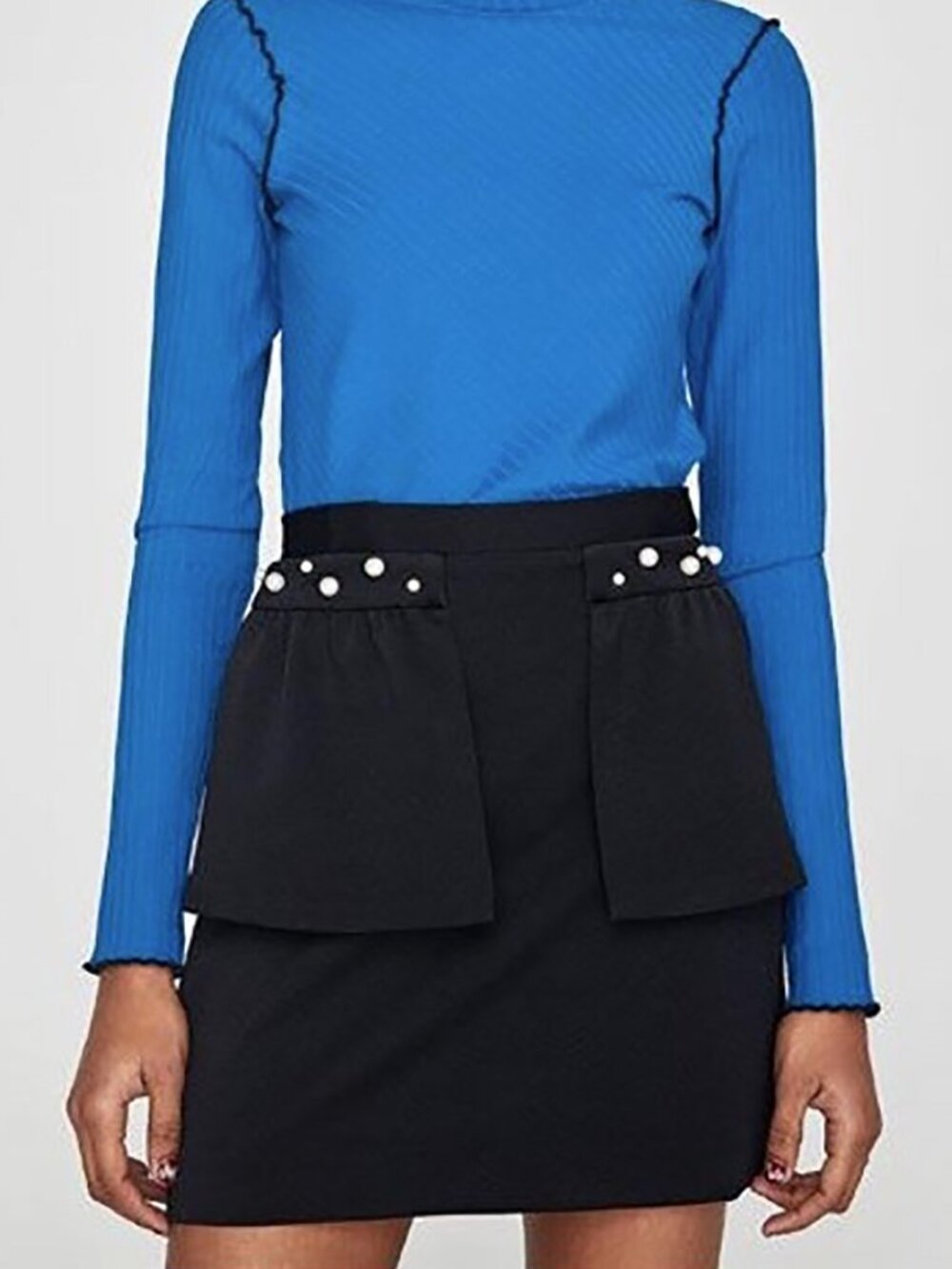 ZARA Pearl Detail Layered Mini Skirt – Black – Size M – NWOT